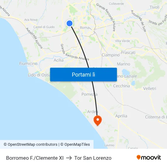 Borromeo F./Clemente XI to Tor San Lorenzo map