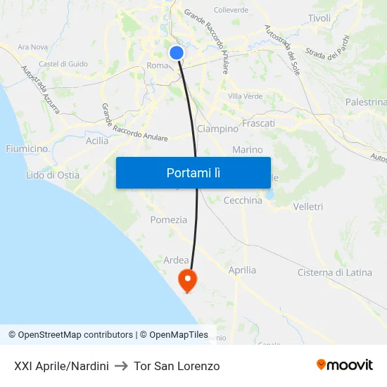 XXI Aprile/Nardini to Tor San Lorenzo map