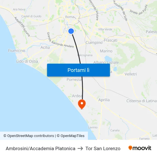 Ambrosini/Accademia Platonica to Tor San Lorenzo map