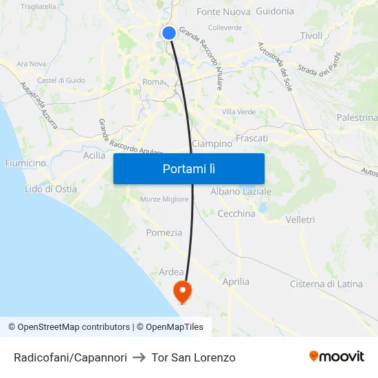 Radicofani/Capannori to Tor San Lorenzo map