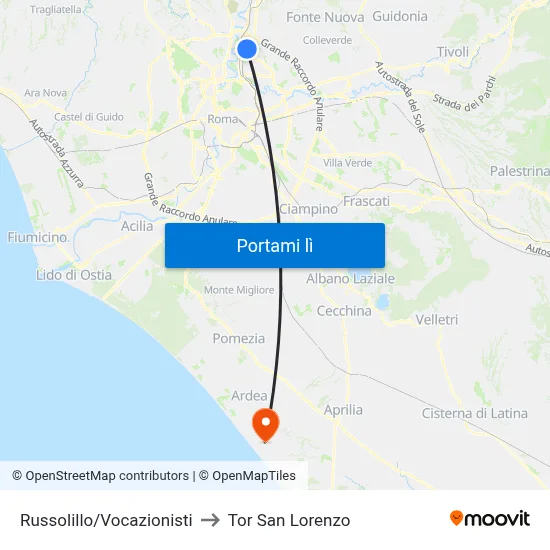 Russolillo/Vocazionisti to Tor San Lorenzo map