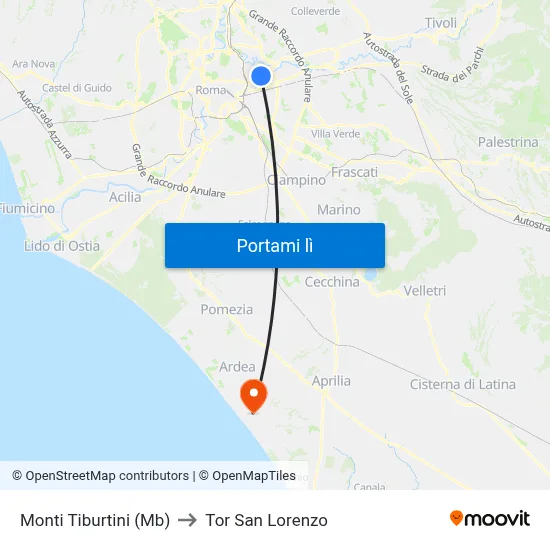 Monti Tiburtini (Mb) to Tor San Lorenzo map