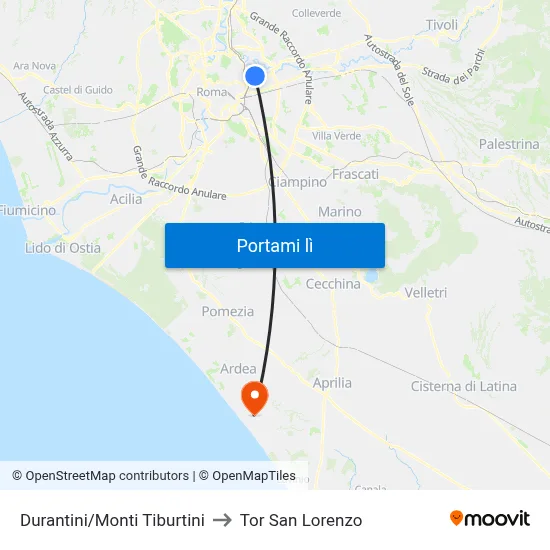 Durantini/Monti Tiburtini to Tor San Lorenzo map