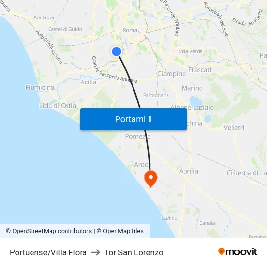 Portuense/Villa Flora to Tor San Lorenzo map