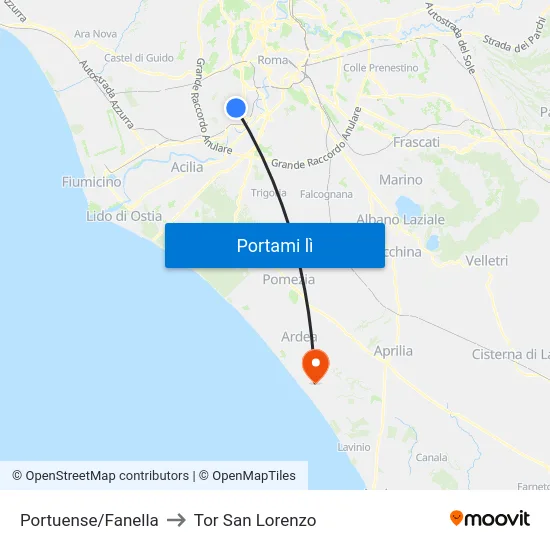 Portuense/Fanella to Tor San Lorenzo map