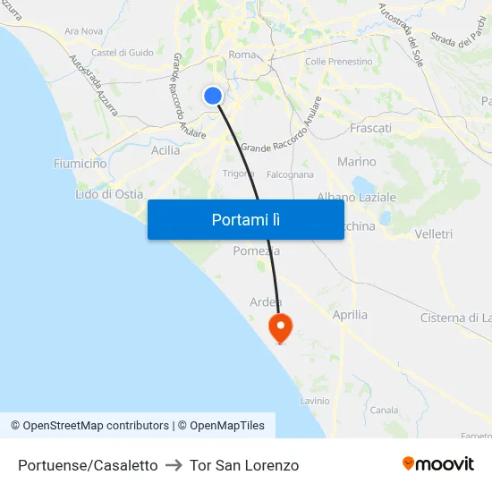 Portuense/Casaletto to Tor San Lorenzo map