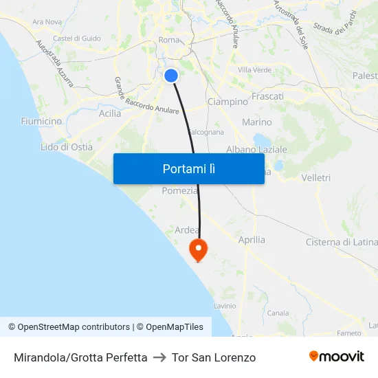 Mirandola/Grotta Perfetta to Tor San Lorenzo map