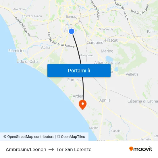 Ambrosini/Leonori to Tor San Lorenzo map