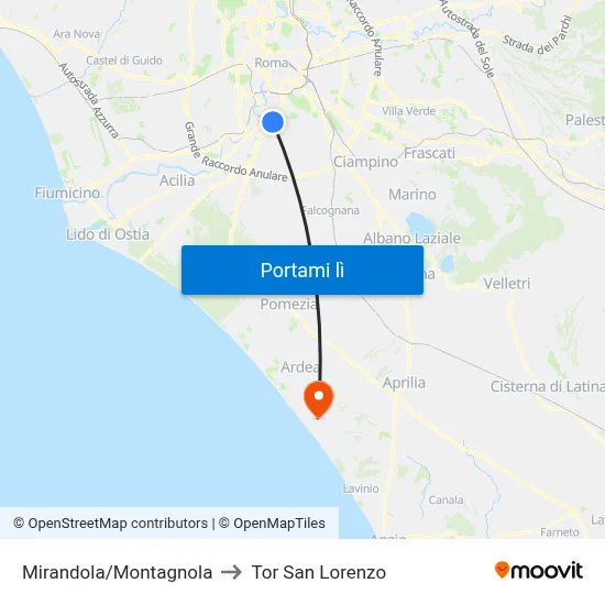 Mirandola/Montagnola to Tor San Lorenzo map