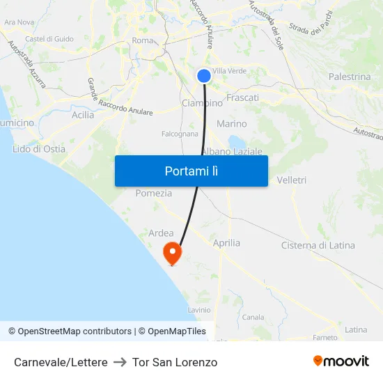 Carnevale/Lettere to Tor San Lorenzo map