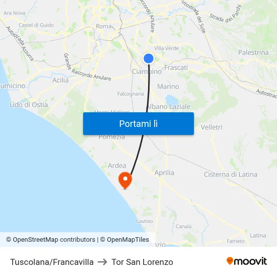 Tuscolana/Francavilla to Tor San Lorenzo map