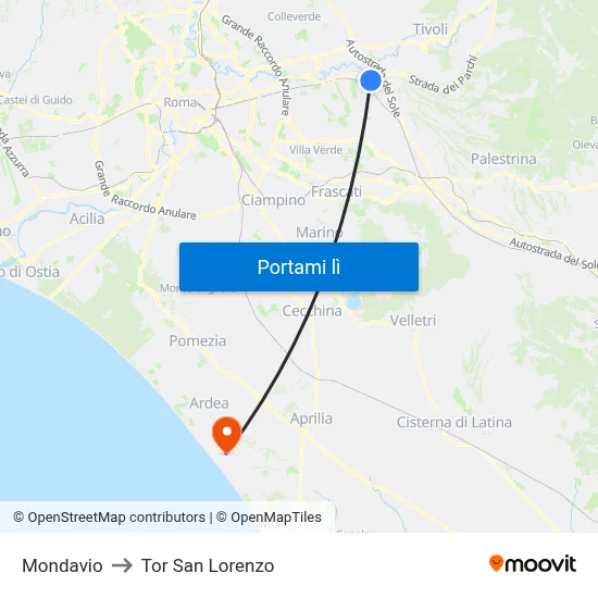 Mondavio to Tor San Lorenzo map