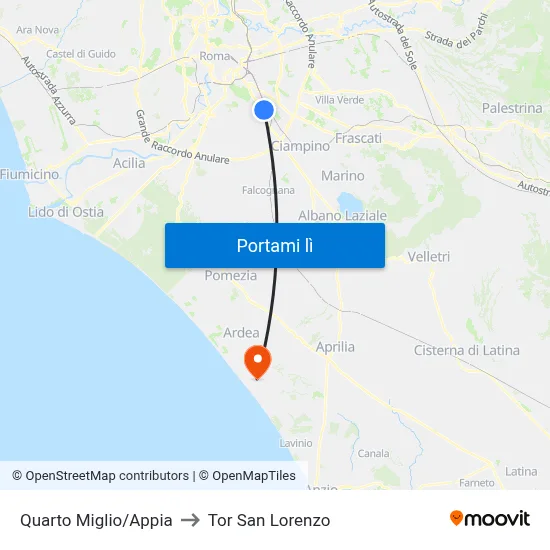 Quarto Miglio/Appia to Tor San Lorenzo map
