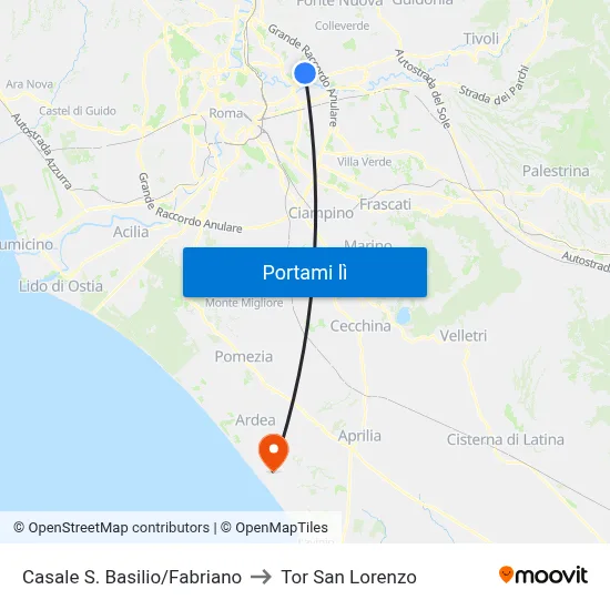 Casale S. Basilio/Fabriano to Tor San Lorenzo map