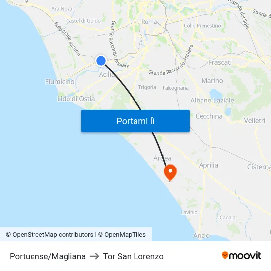 Portuense/Magliana to Tor San Lorenzo map