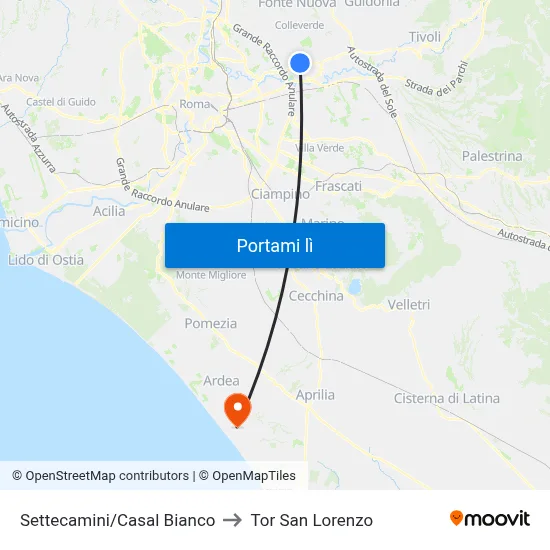 Settecamini/Casal Bianco to Tor San Lorenzo map