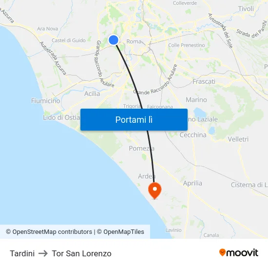 Tardini to Tor San Lorenzo map