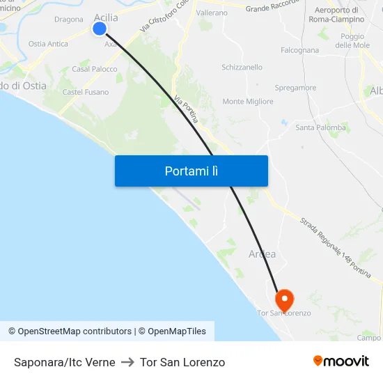 Saponara/Itc Verne to Tor San Lorenzo map