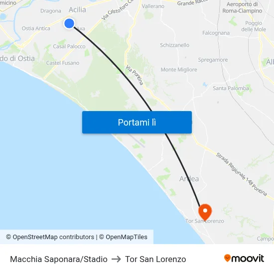 Macchia Saponara/Stadio to Tor San Lorenzo map
