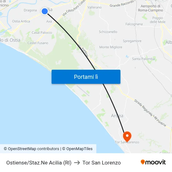 Ostiense/Staz.Ne Acilia (Rl) to Tor San Lorenzo map