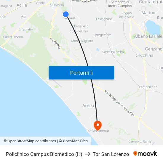 Policlinico Campus Biomedico (H) to Tor San Lorenzo map