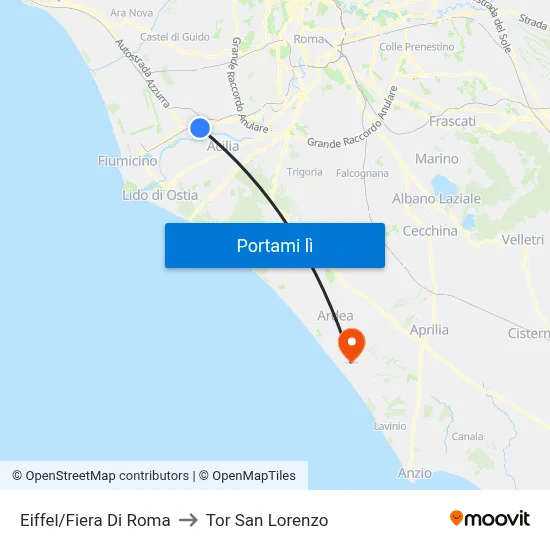 Eiffel/Fiera Di Roma to Tor San Lorenzo map