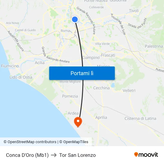 Conca D'Oro (Mb1) to Tor San Lorenzo map