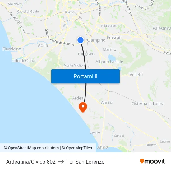 Ardeatina/Civico 802 to Tor San Lorenzo map