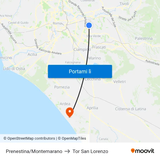 Prenestina/Montemarano to Tor San Lorenzo map