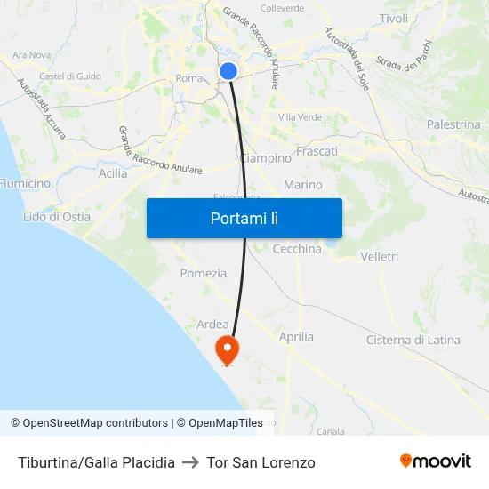Tiburtina/Galla Placidia to Tor San Lorenzo map