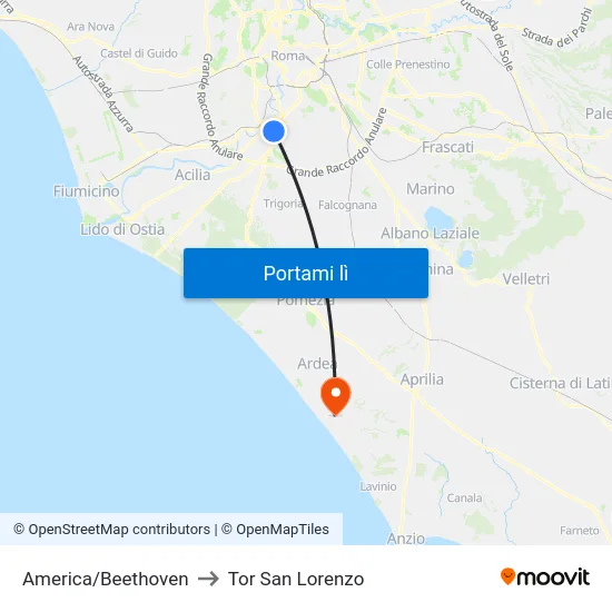 America/Beethoven to Tor San Lorenzo map