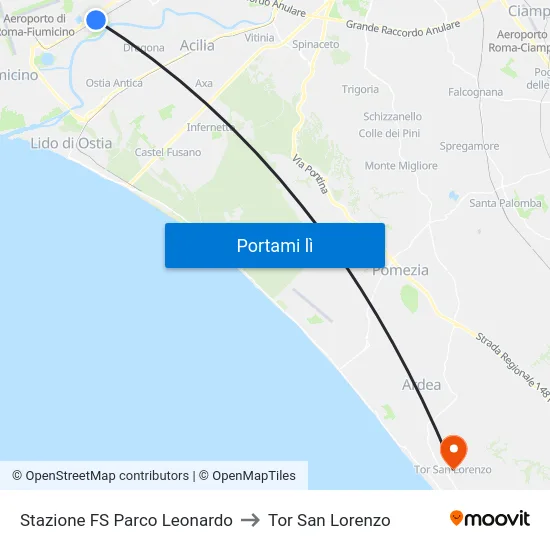 Stazione FS Parco Leonardo to Tor San Lorenzo map