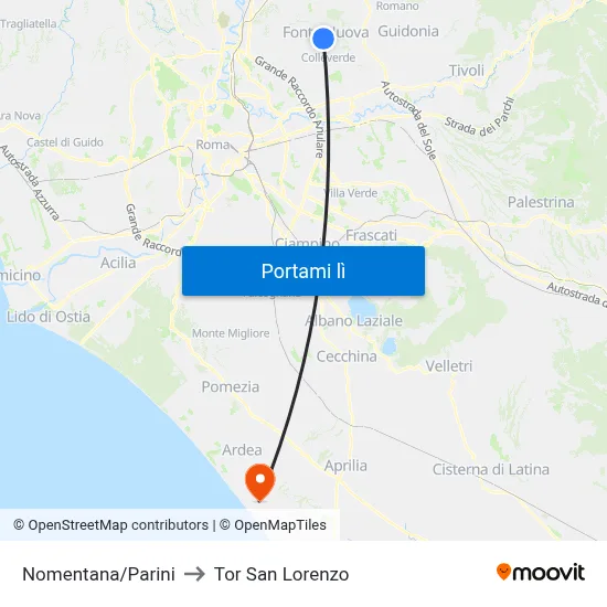 Nomentana/Parini to Tor San Lorenzo map