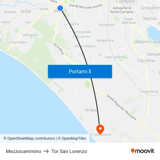 Mezzocammino to Tor San Lorenzo map