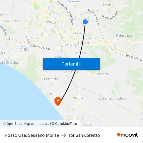 Fosso Osa/Sessano Molise to Tor San Lorenzo map