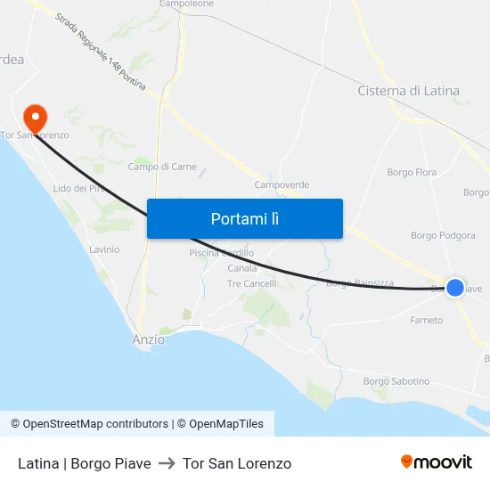 Latina | Borgo Piave to Tor San Lorenzo map