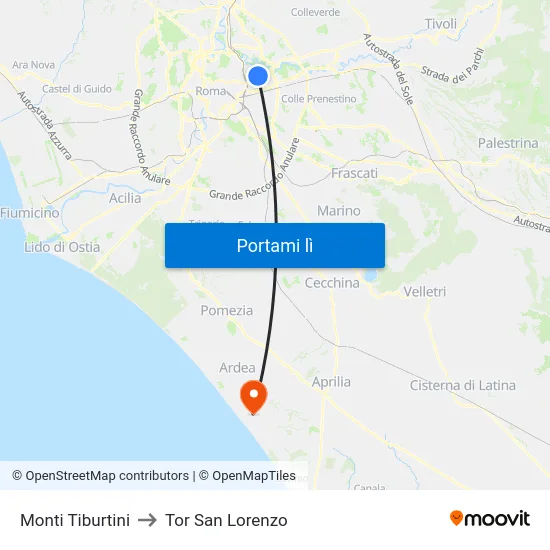 Monti Tiburtini to Tor San Lorenzo map