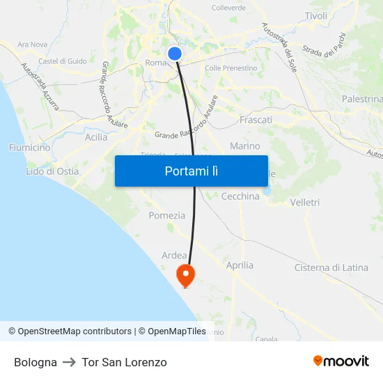 Bologna to Tor San Lorenzo map