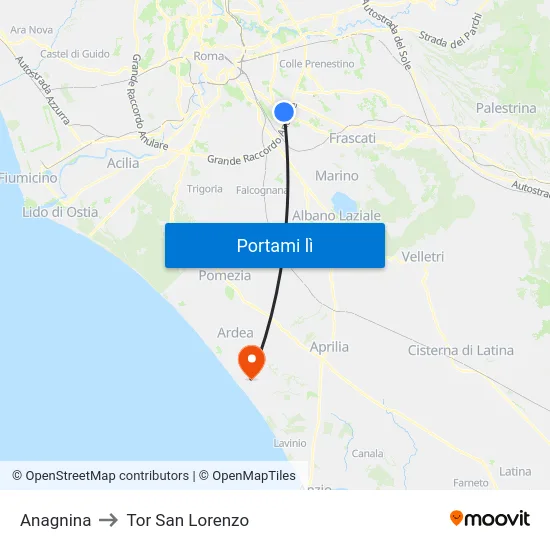 Anagnina to Tor San Lorenzo map