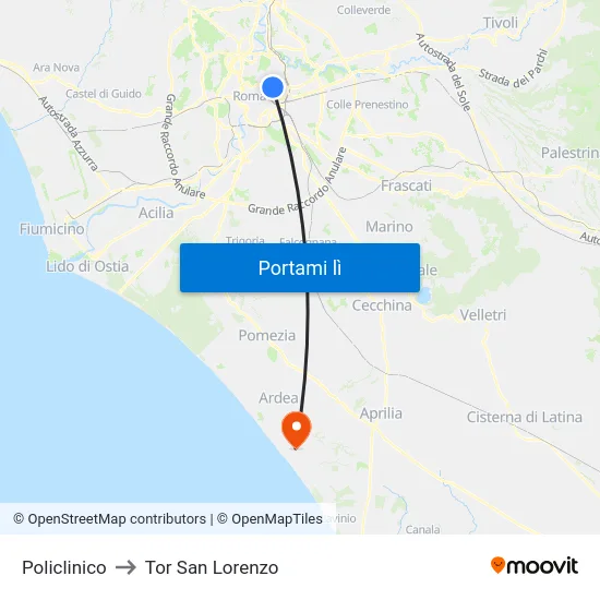 Policlinico to Tor San Lorenzo map