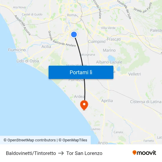 Baldovinetti/Tintoretto to Tor San Lorenzo map