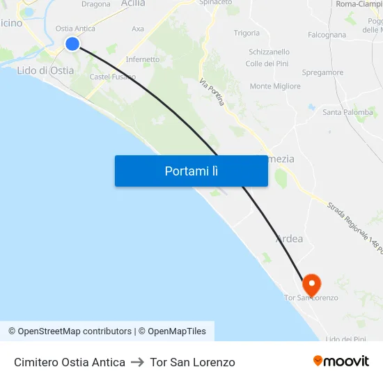 Cimitero Ostia Antica to Tor San Lorenzo map