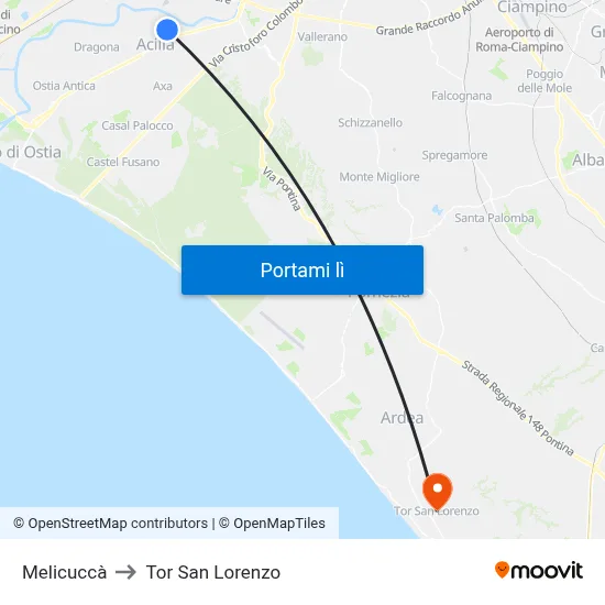 Melicuccà to Tor San Lorenzo map