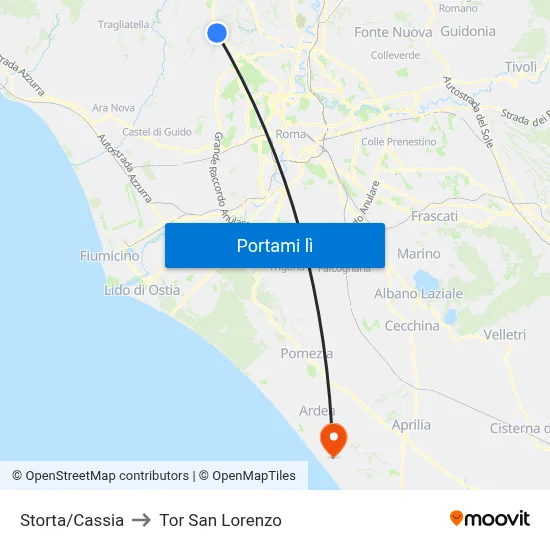 Storta/Cassia to Tor San Lorenzo map