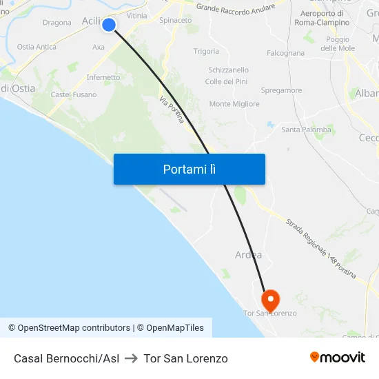 Casal Bernocchi/Asl to Tor San Lorenzo map