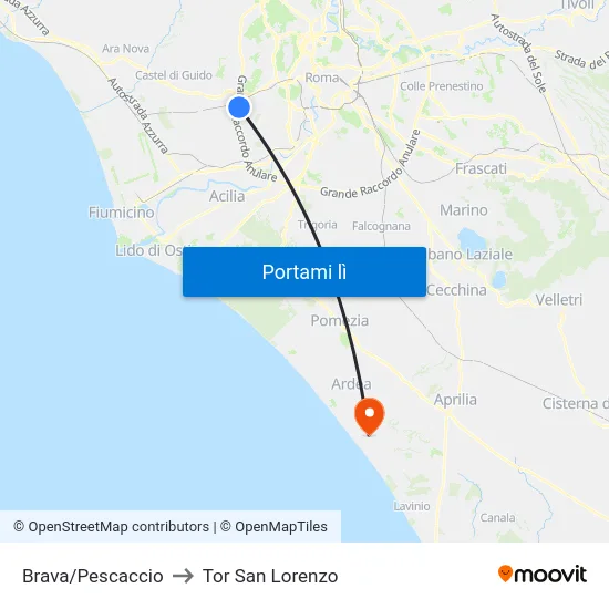 Brava/Pescaccio to Tor San Lorenzo map