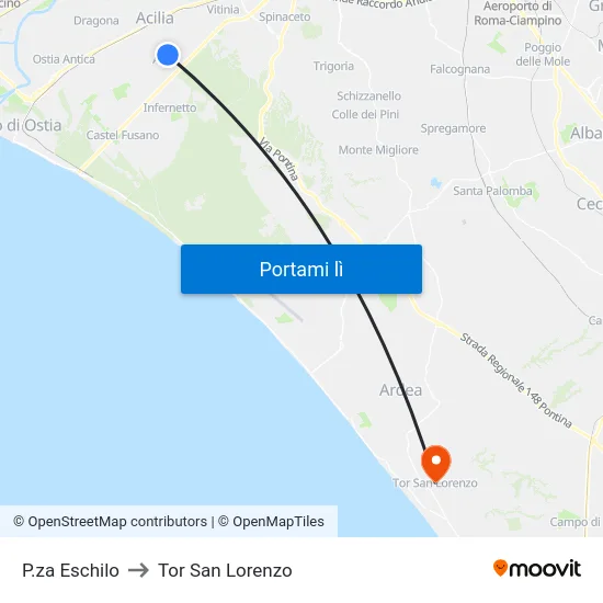 P.za Eschilo to Tor San Lorenzo map