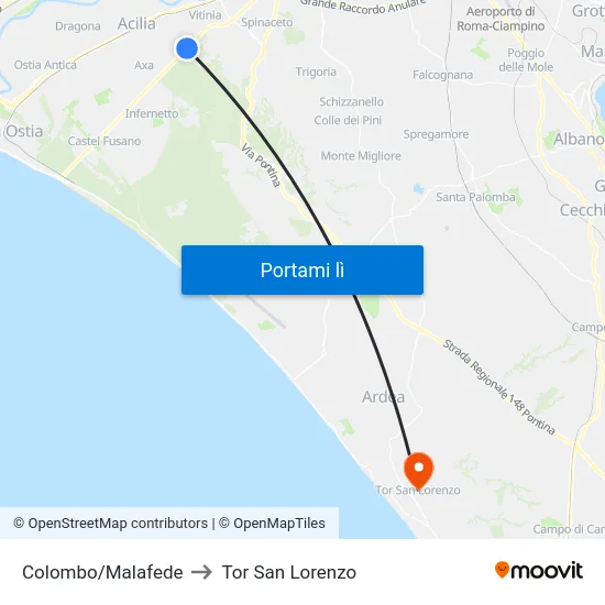 Colombo/Malafede to Tor San Lorenzo map