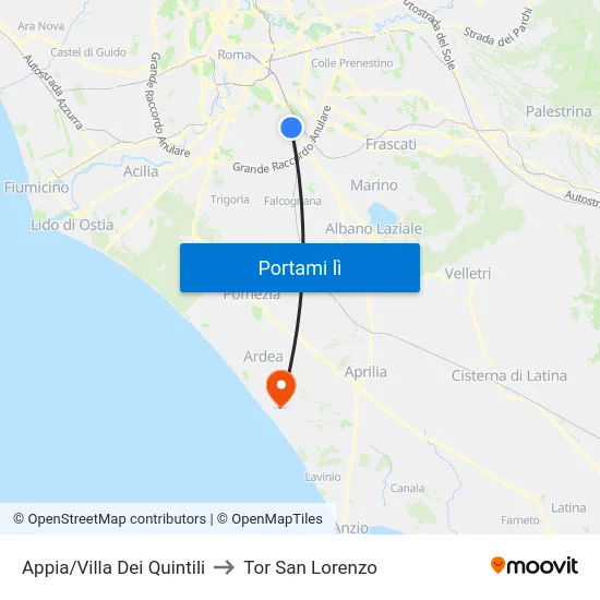 Appia/Villa Dei Quintili to Tor San Lorenzo map