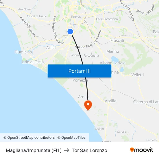 Magliana/Impruneta (Fl1) to Tor San Lorenzo map